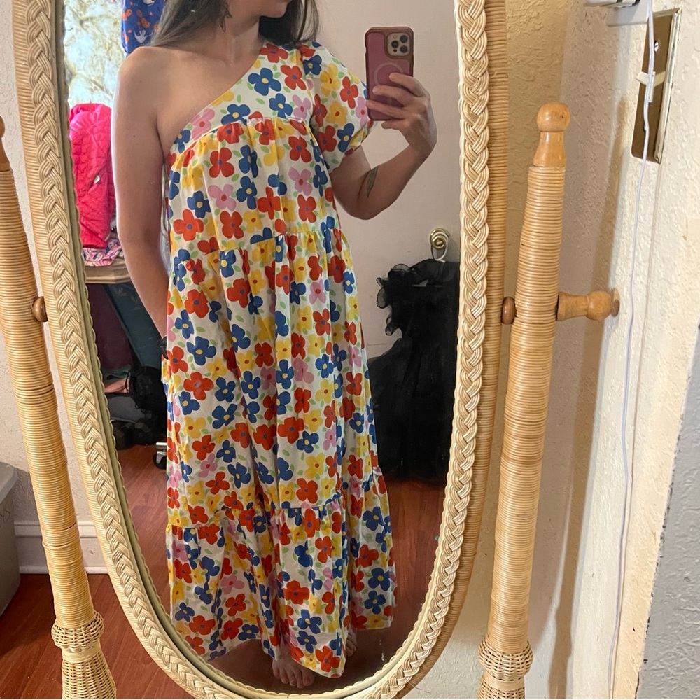 NWT AVN Italy Women's 4 US (IT 40) One Shoulder Retro Floral Maxi Dress - Picture 2 of 4
